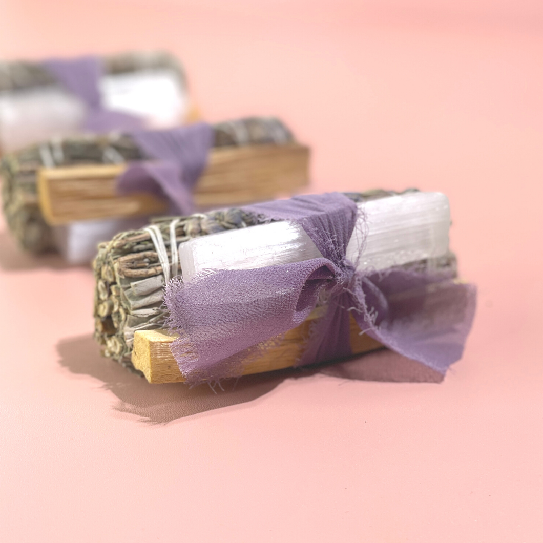 Lavender + White Sage Protection Bundle with Selenite + Palo